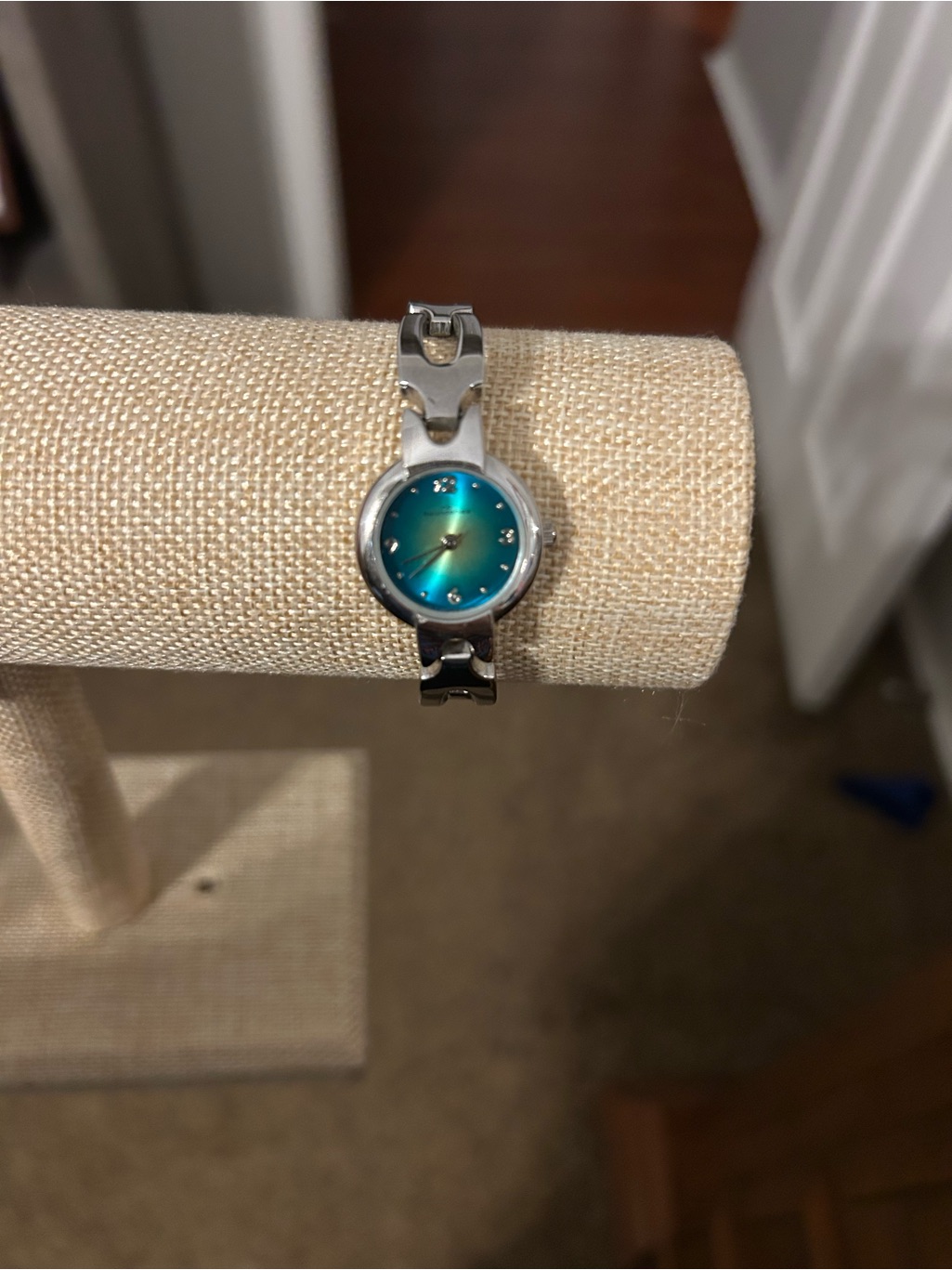 Silver Bracelet Watch With Teal Gradient Dial
